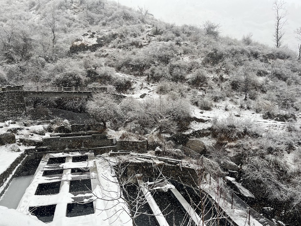 Snow-covered basecamp